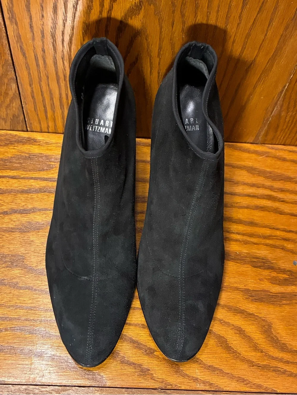 Stuart Weitzman Black Suede Stretch Ankle Booties Shimmery Heel Stiletto Size 10